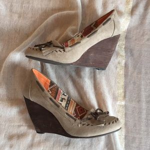 Baker's Suede Oxford Loafer Moccasin Wedge Pump